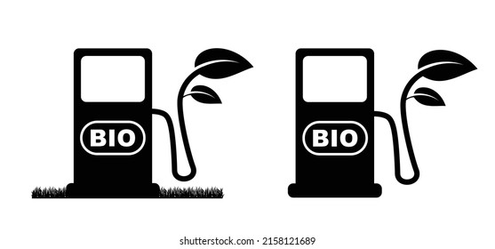 Bio Fuel Pump Or Biodiesel. Car Flling Station, Biofuel Is Fuel Made From Biomass. Bio Fuels Are Available In Solid, Liquid Or Gaseous Form. Vector Refill Symbol Or Pictogram. Car Fill Location. 