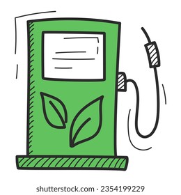 Bomba de combustible de bio en vector de doodle aislado. Icono de símbolo de energía verde, equipo ecológico. Estación de gasolina. Petróleo ecológico.