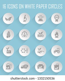 Bio fuel. Set of 16 high quality web icons. web icons on white paper circles