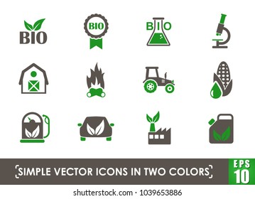 bio fuel simple vector icons in two colors
