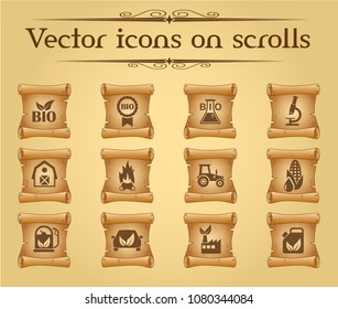 bio fuel simple vector icons on ancient scrolls