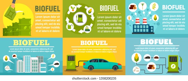 Juego de banner de la estación de combustible Bio. Ilustración plana de banner vectorial de estación de combustible biológico para diseño web