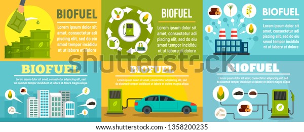 Bio fuel station banner\
set. Flat illustration of bio fuel station vector banner set for\
web design