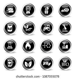 bio fuel vector icons - black round chrome buttons