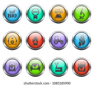 bio fuel vector icons on color glass buttons