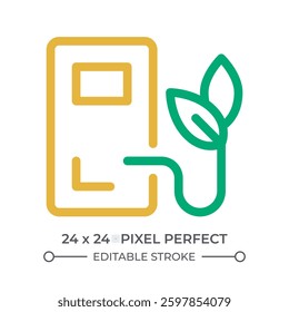 Bio gasoline column colorful line ui icon. Zero emission and eco friendly fuel. Sustainable petroleum station. Isolated vector duotone linear symbol. User interface element, pixel perfect