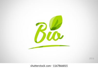 Bio green leaf word on white background suitable for card icon or typography logo design