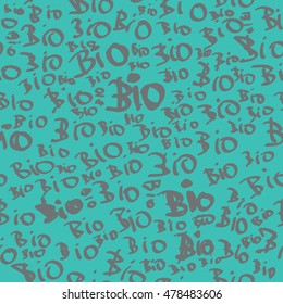 BIO hand written seamless background / texture. Vector file contains text and  blue background layer.