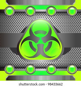 Bio hazard circle icon on metal plate for your design.Vector illustration
