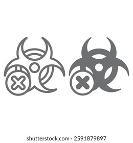 Bio hazard danger ban line and solid icon, prohibited items concept. Vector graphics. Infection hazard forbidden sign on white background, outline style icon for mobile or web design