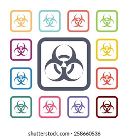 bio hazard flat icons set. Open colorful buttons 