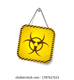 Bio hazard grunge warning sign hanging on the rope isolated on white