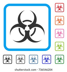 Bio Hazard icon. Flat grey pictogram symbol inside a light blue rounded square. Black, gray, green, blue, red, orange color versions of Bio Hazard vector.
