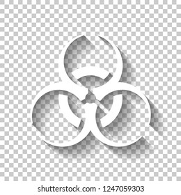 Bio hazard icon. Warning sign about virus or toxic. White icon with shadow on transparent background