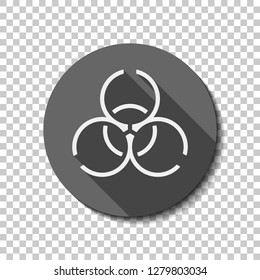Bio hazard icon. Warning sign about virus or toxic. Linear design. flat icon, long shadow, circle, transparent grid. Badge or sticker style