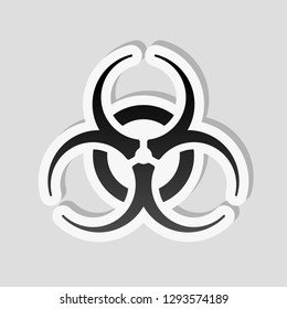 Bio hazard icon. Warning sign about virus or toxic. Sticker style with white border and simple shadow on gray background