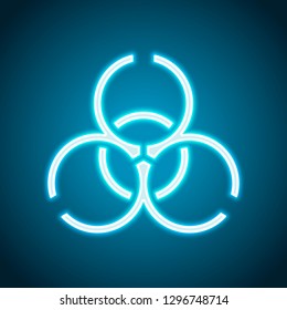 Bio hazard icon. Warning sign about virus or toxic. Linear design. Neon style. Light decoration icon. Bright electric symbol