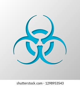 Bio hazard icon. Warning sign about virus or toxic. Paper design. Cutted symbol with shadow