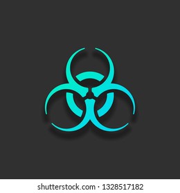 Bio hazard icon. Warning sign about virus or toxic. Colorful logo concept with soft shadow on dark background. Icon color of azure ocean