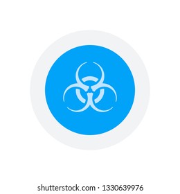 Bio hazard icon. Warning sign about virus or toxic. Icon in colored circle with gray bold border. Web button, modern flat design