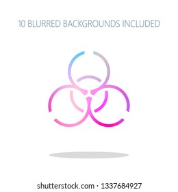 Bio Hazard Icon. Warning Sign About Virus Or Toxic. Linear Design. Colorful Logo Concept With Simple Shadow On White. 10 Different Blurred Backgrounds Included