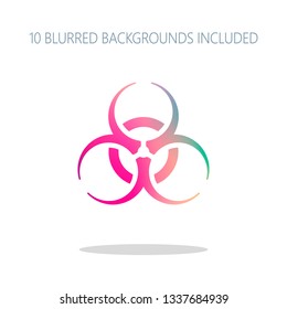 Bio Hazard Icon. Warning Sign About Virus Or Toxic. Colorful Logo Concept With Simple Shadow On White. 10 Different Blurred Backgrounds Included