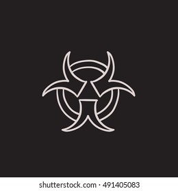 Icono de esbozo del vector de signo de peligro de bio aislado en el fondo. Icono de la señal de peligro biológico dibujado a mano. Icono de boceto del signo de peligro biológico para infografía, sitio web o aplicación.