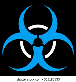 Bio Hazard vector icon. Style is bicolor flat symbol, blue and white colors, rounded angles, black background.