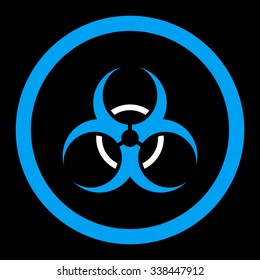 Bio Hazard vector icon. Style is bicolor flat rounded symbol, blue and white colors, rounded angles, black background.