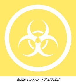 Bio Hazard vector icon. Style is flat rounded symbol, white color, rounded angles, yellow background.