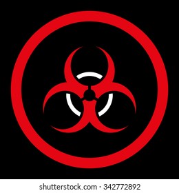 Bio Hazard vector icon. Style is bicolor flat rounded symbol, red and white colors, rounded angles, black background.