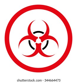 Bio Hazard vector icon. Style is bicolor flat rounded symbol, intensive red and black colors, rounded angles, white background.