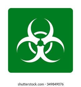 Bio Hazard vector icon. Style is flat rounded square button, white and green colors, white background.