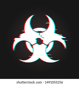 Bio hazard vector illustration in glitch style, biological toxic symbol, danger area caution