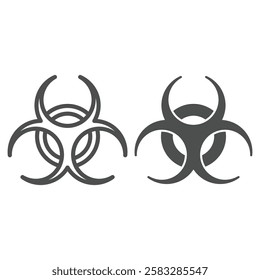 Bio hazard warning line and solid icon, chemistry attack concept. Vector graphics. Pollution danger sign on white background, outline style icon for mobile or web design