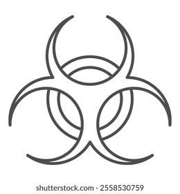 Bio hazard warning thin line icon, chemistry attack concept. Vector graphics. Pollution danger sign on white background, outline style icon for mobile or web design