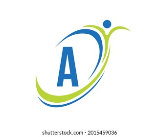 Bio, health icon. Medical logo design with A letter concept. Fitness logo design. 