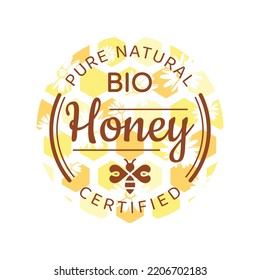 Bio Honey Label. Colorful Badge With Flower And Honeycomb.