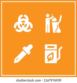 bio icon. 4 bio vector set. biodiesel, dropper, biological hazard and garbage can icons for web and design about bio theme