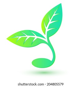 Bio icon. Abstract sprout with leaves. Vector. Green natural design element. 