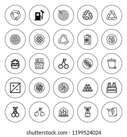 Bio icon set. collection of 25 outline bio icons with botanical, cherry, biodiesel, exposure, eco fuel, greenhouse, juice, reuse, recycle, recycling icons. editable icons.