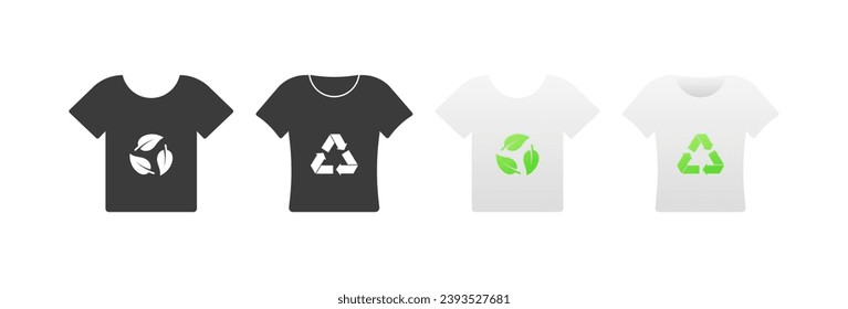 Bio icons on T-shirts. Different styles, T-shirts with bio recycling icons. Vector icons