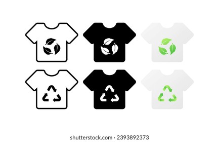 Bio icons on T-shirts. Different styles, green, bio recycling badges on t-shirts, green planet. Vector icons