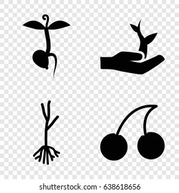 Bio icons set. set of 4 bio filled icons such as cherry, sprout