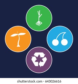 Bio icons set. set of 4 bio filled icons such as plant, cherry, sprout