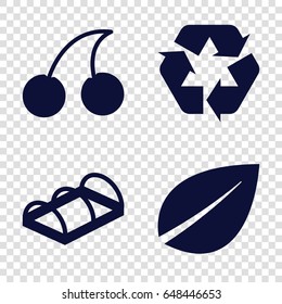 Bio icons set. set of 4 bio filled icons such as leaf, cherry, greenohuse