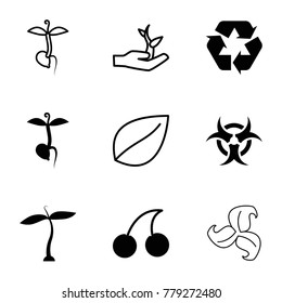 Bio Icons. Set Of 9 Editable Filled And Outline Bio Icons Such As Plant, Cherry, Sprout, Recycle, Hazzard, Leaf