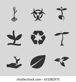 Bio icons set. set of 9 bio filled icons such as plant, leaf, sprout, recycle, plant on hand