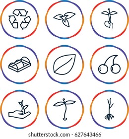 Bio icons set. set of 9 bio outline icons such as plant, leaf, Cherry, sprout, greenohuse, recycle