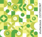 Bio label for ecological social projects, seamless pattern for green flowers eco packaging. Banner in natural style, mosaic of geometric white shapes.